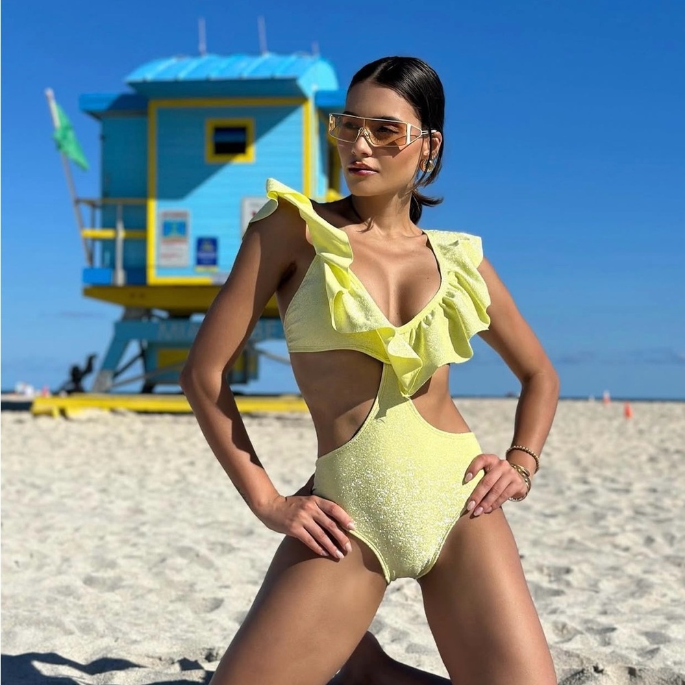 Yellow Lurex One Piece Swimsuit
